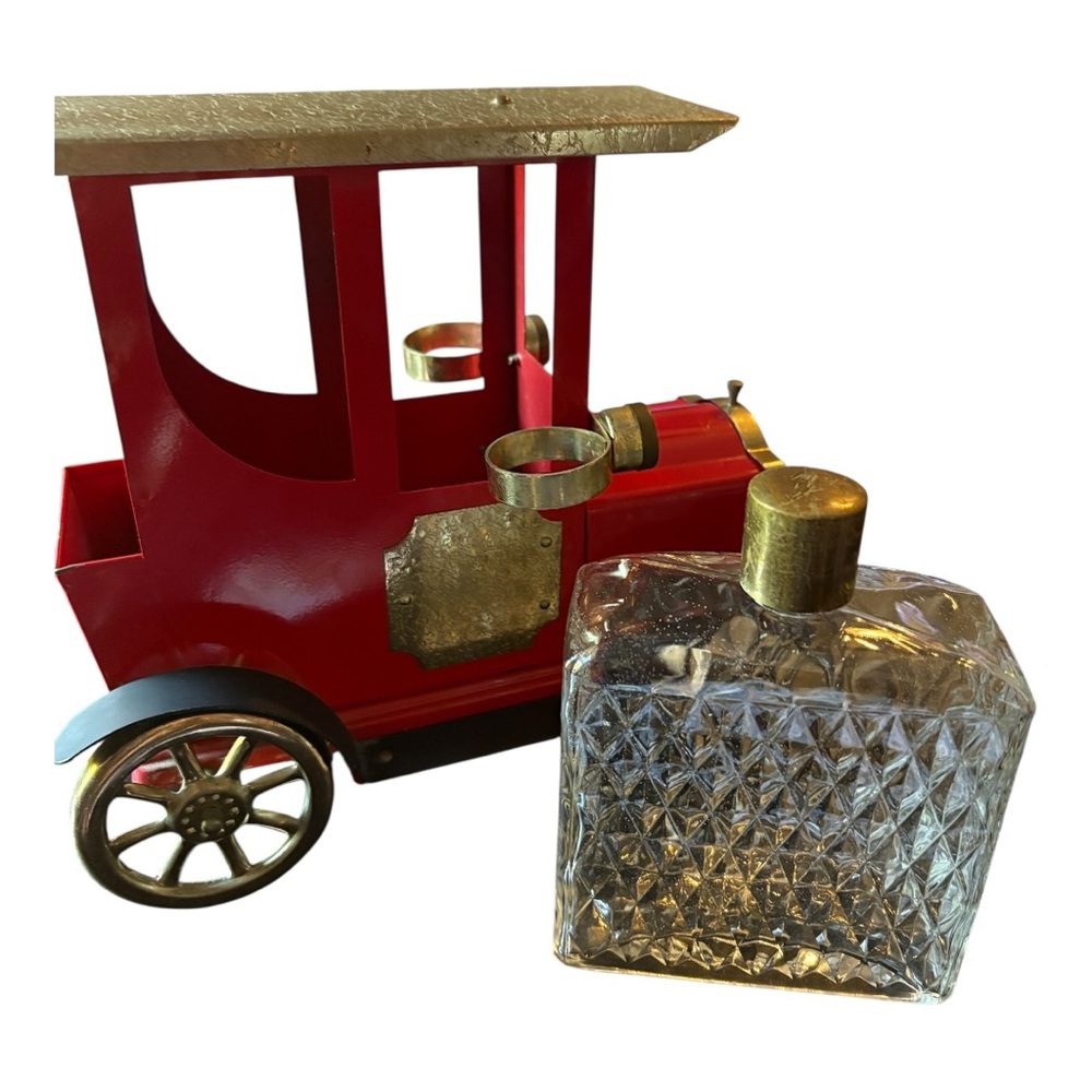 Red Train Shaped Decorative Piece with Glass Bottle/Musical Box